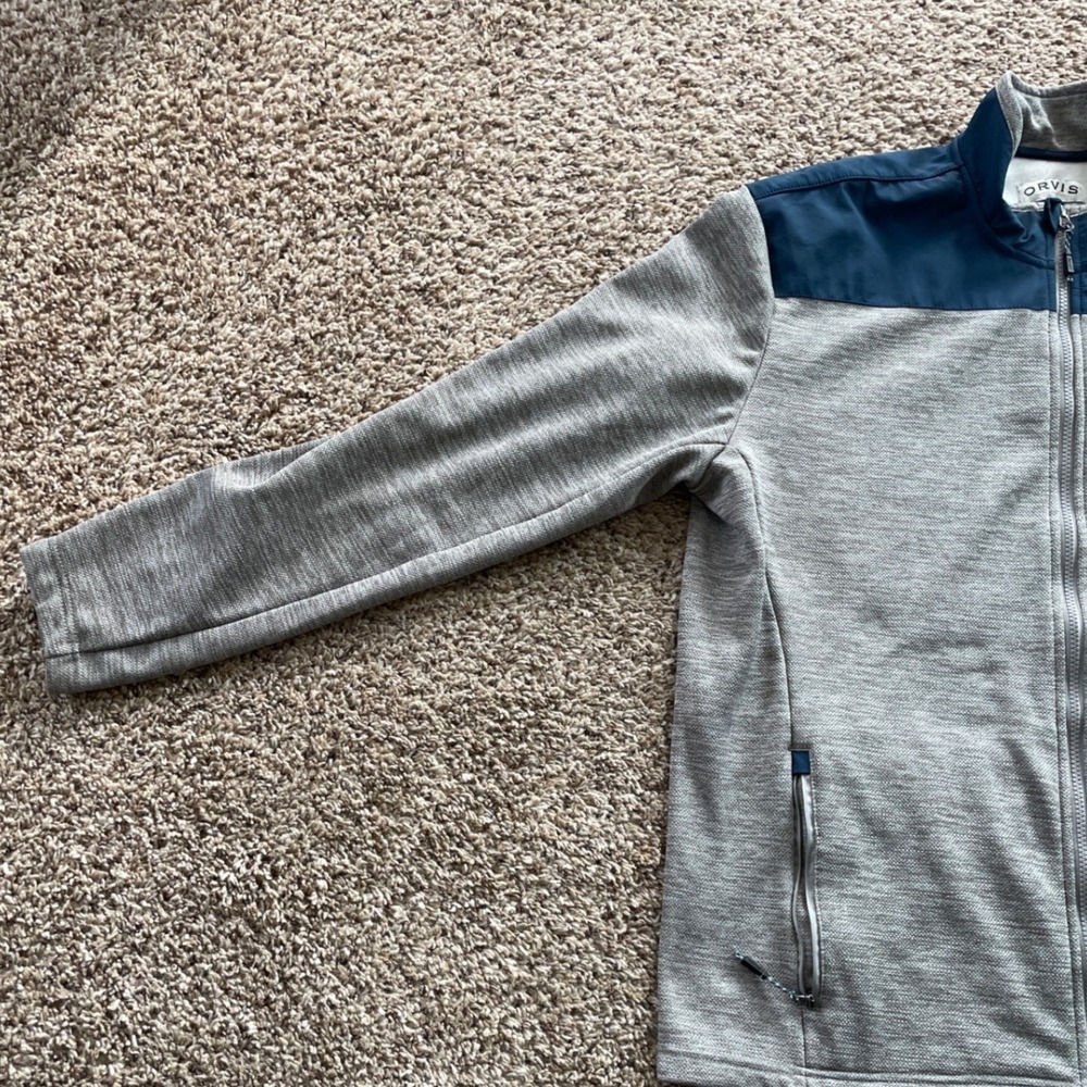 Orvis Mens XL Full Zip Fleece Jacket Grey Navy Blue Classic Collection Sweater - Picture 4 of 16